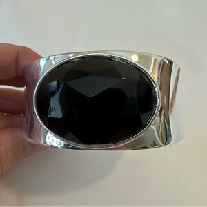 3/30 Silver and Black Hinged Cuff Bracelet